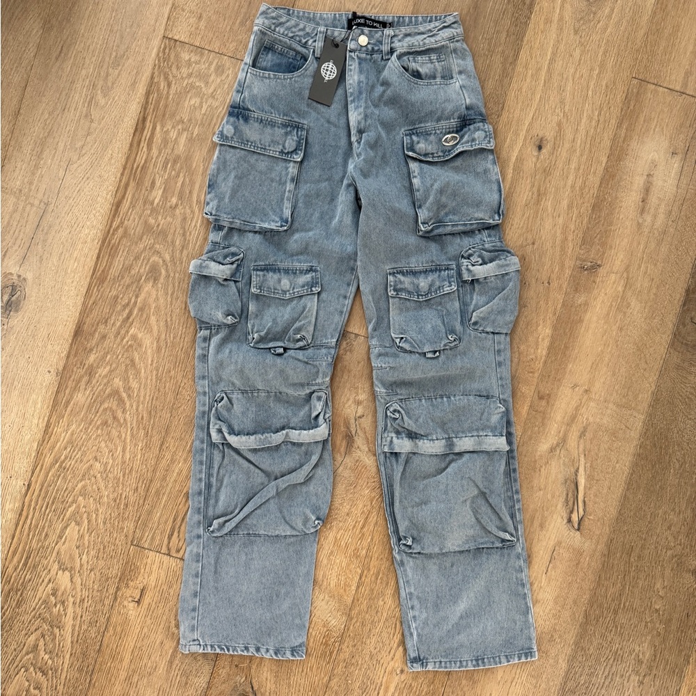 Womens Relaxed Fit Denim Cargo Jeans